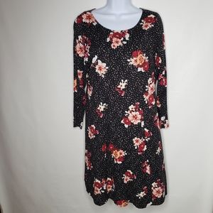 Torrid Dress Leopard Print Floral Black Long Sleeve Shift Size 0 Large 12 NWT